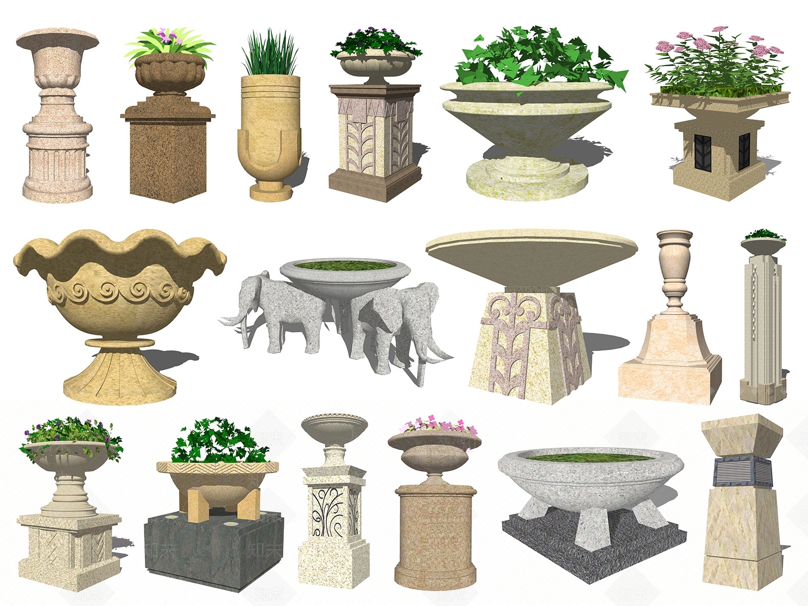 欧式花坛花钵SU模型下载【ID:992689791】