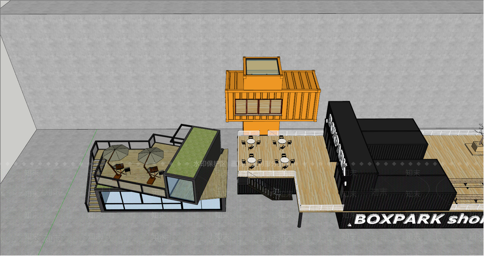 现代集装箱建筑SU模型下载【ID:992722199】