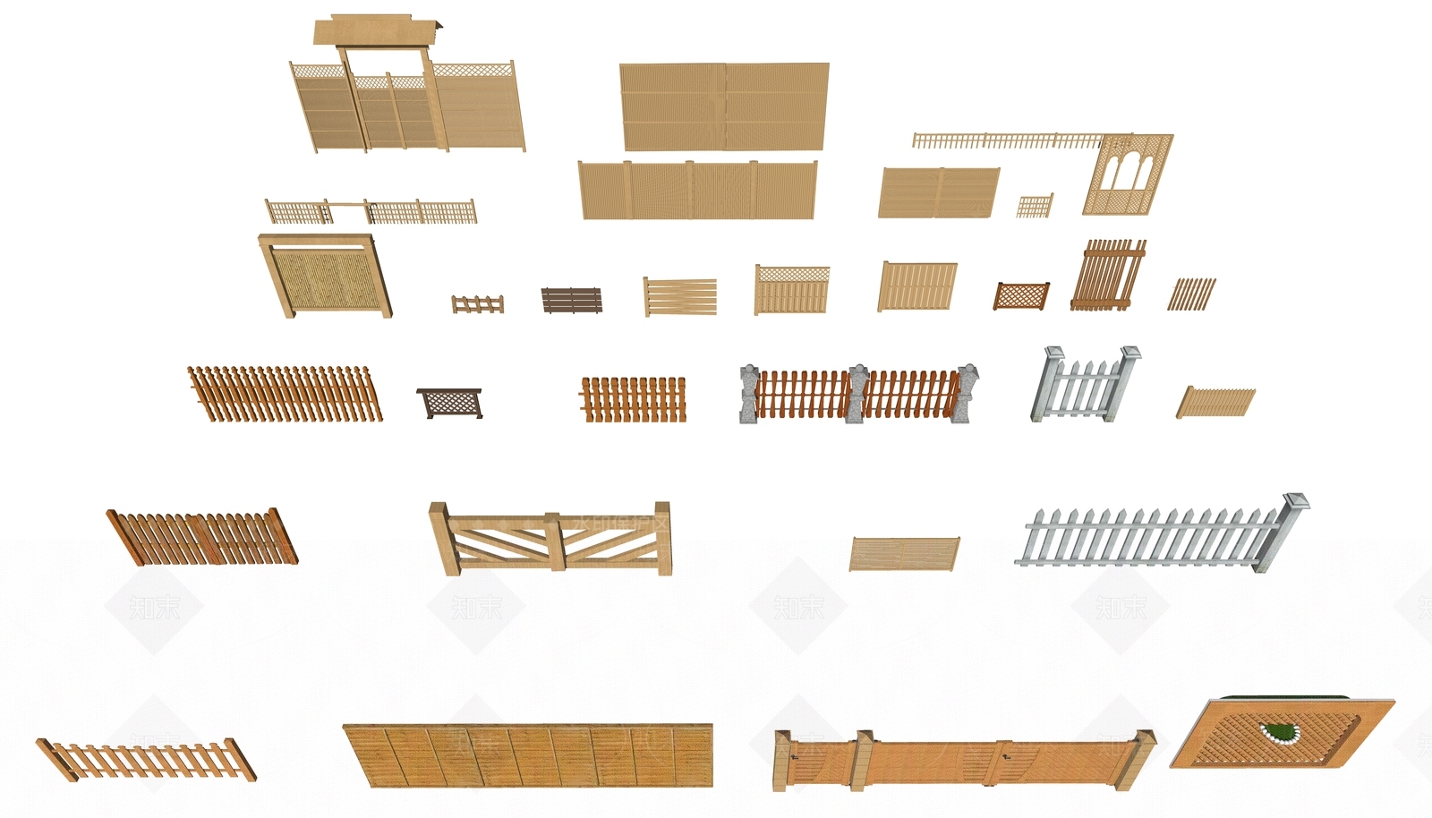 现代木栏杆SU模型下载【ID:392744711】
