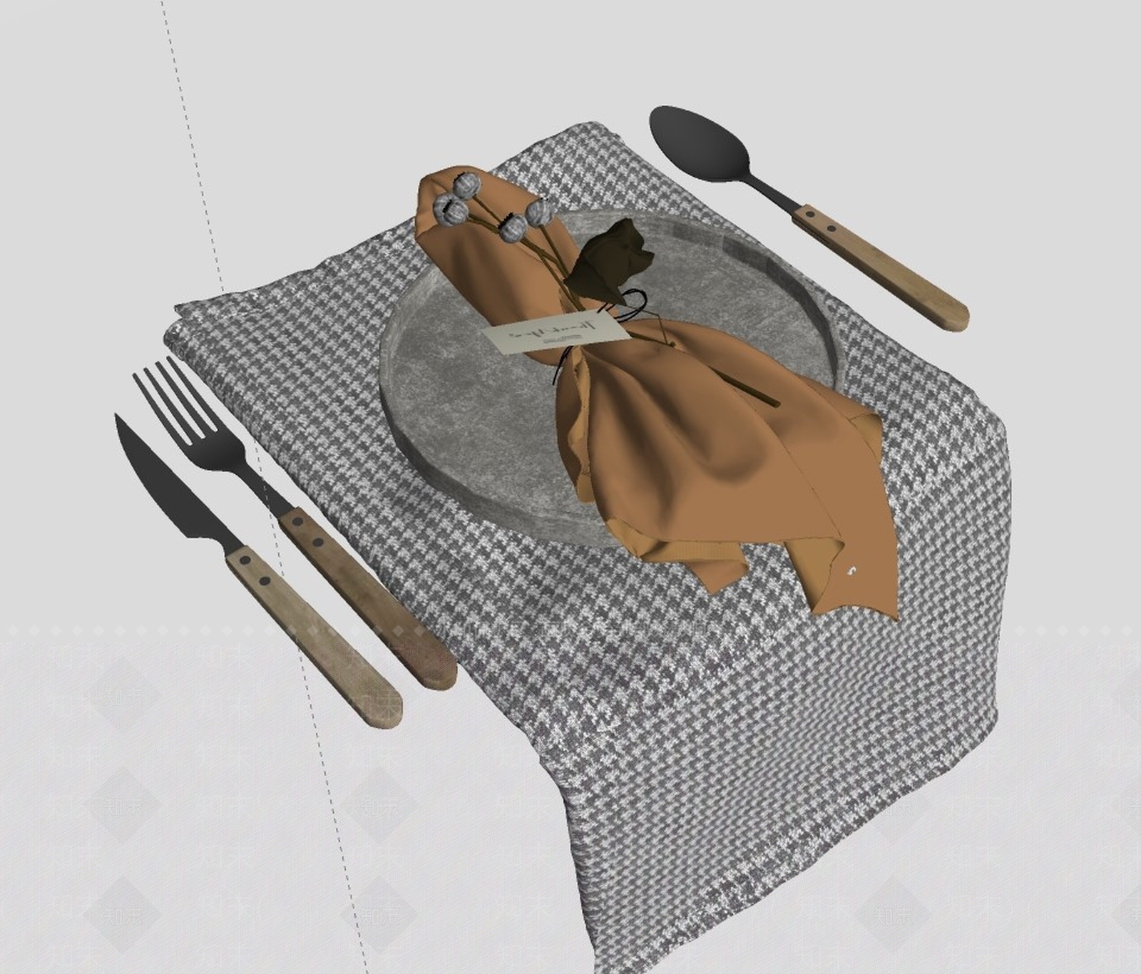 现代餐具SU模型下载【ID:792792137】