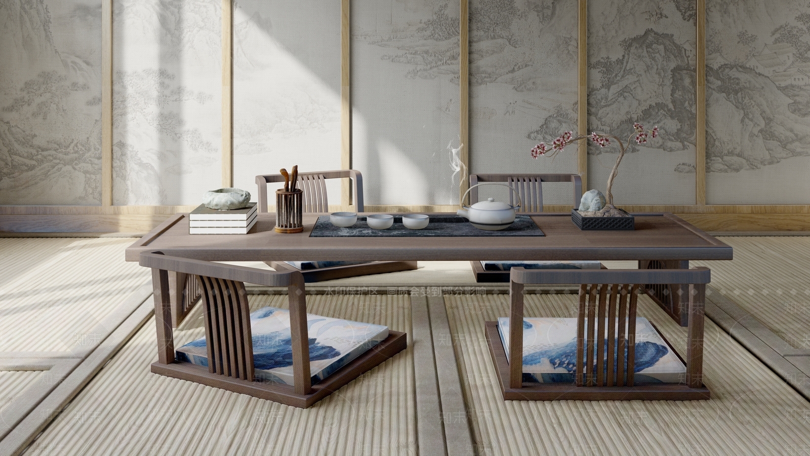 中式家居茶室SU模型下载【ID:492797908】