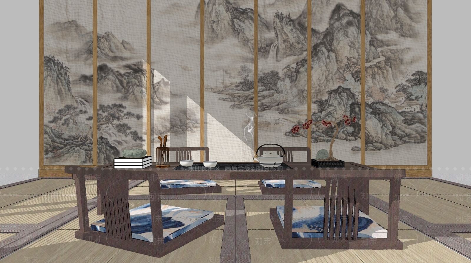 中式家居茶室SU模型下载【ID:492797908】