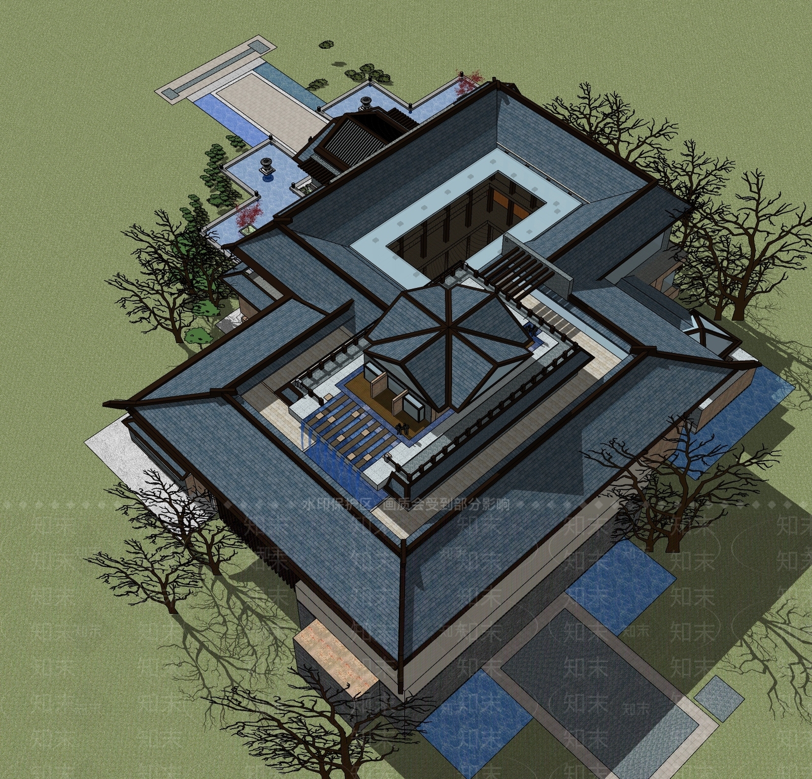 新中式四合院SU模型下载【ID:392817252】