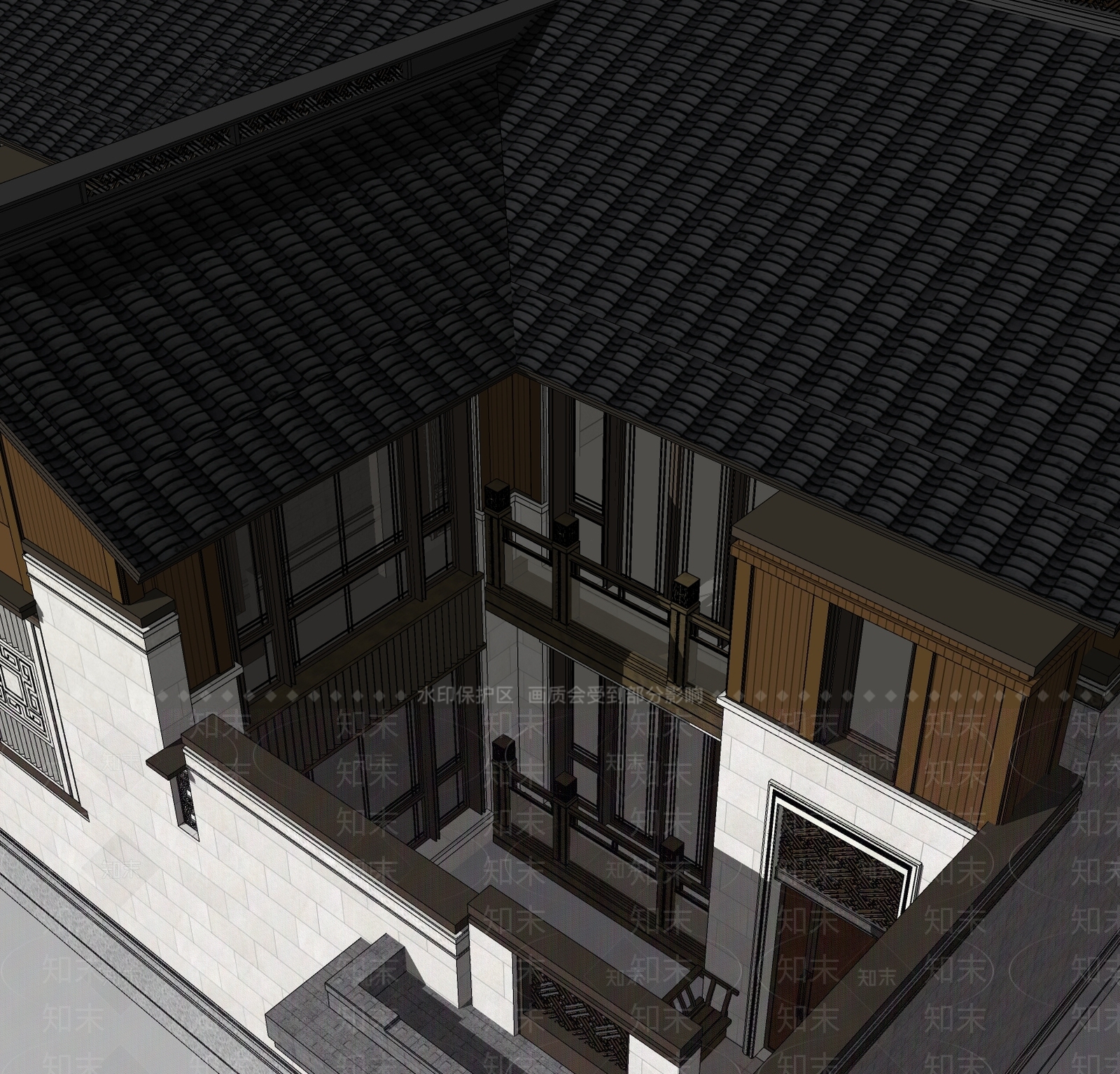 新中式四合院SU模型下载【ID:392818208】
