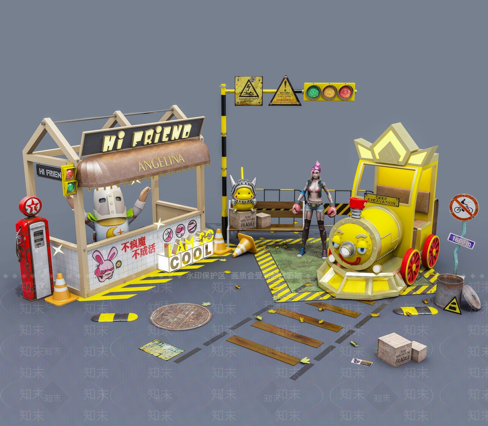 现代卡通场景美陈3D模型下载【ID:592847413】