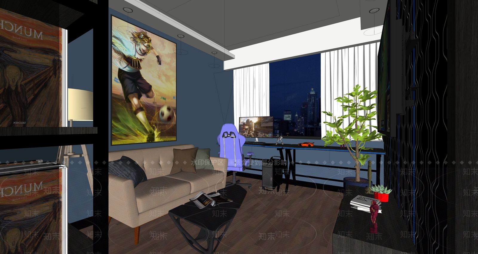 现代家居电脑房SU模型下载【ID:592905995】