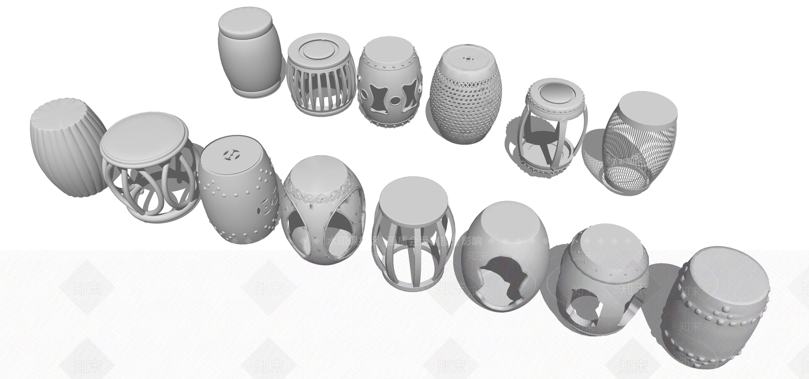 中式鼓凳SU模型下载【ID:892945617】