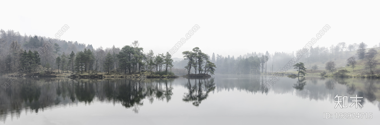 湖滨森林云雾外景图贴图下载【ID:192974715】