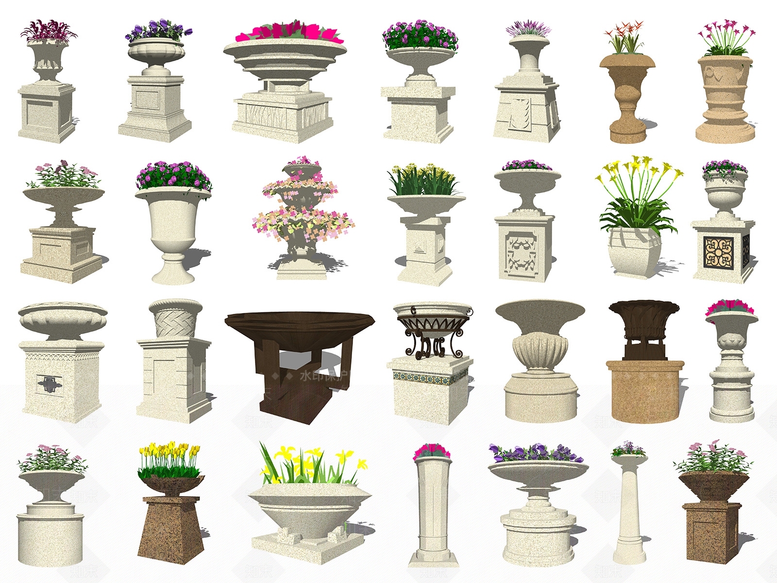 欧式花坛花钵SU模型下载【ID:993002731】