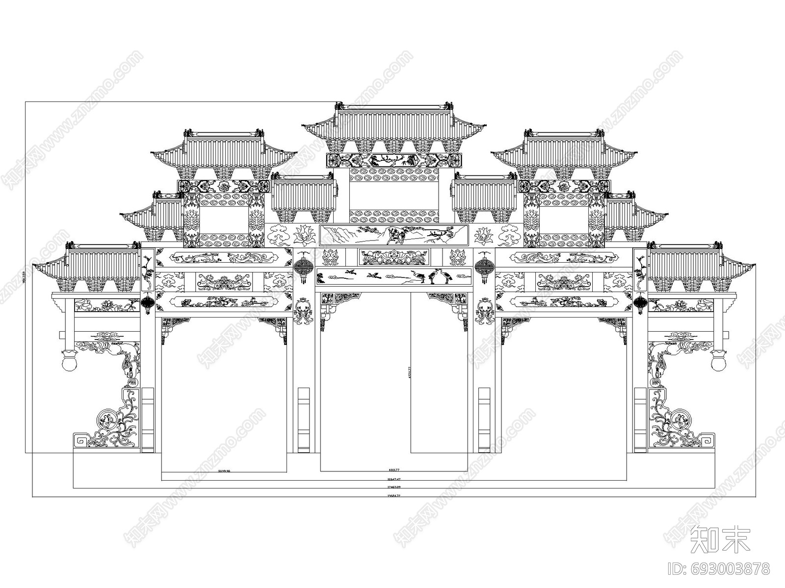 中式牌坊施工图下载【ID:693003878】