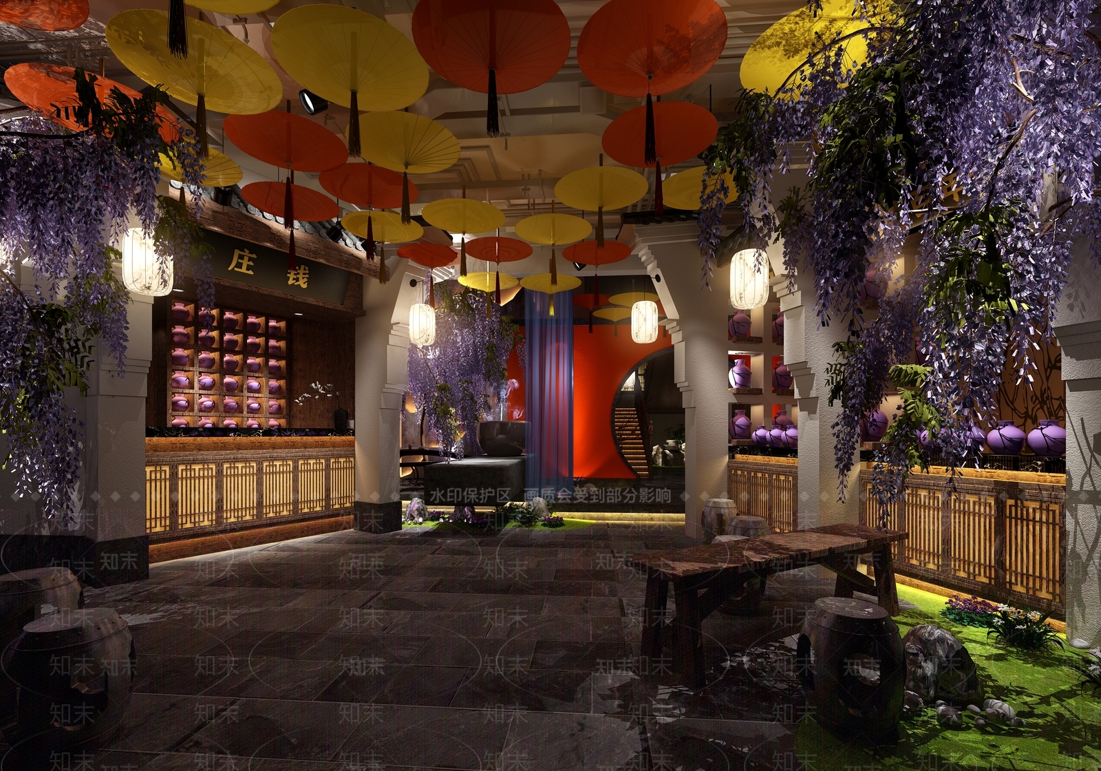 中式民国风中餐厅3D模型下载【ID:393072419】