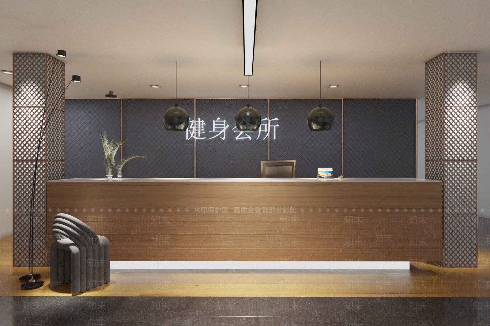 工业风健身房前台3D模型下载【ID:593101858】