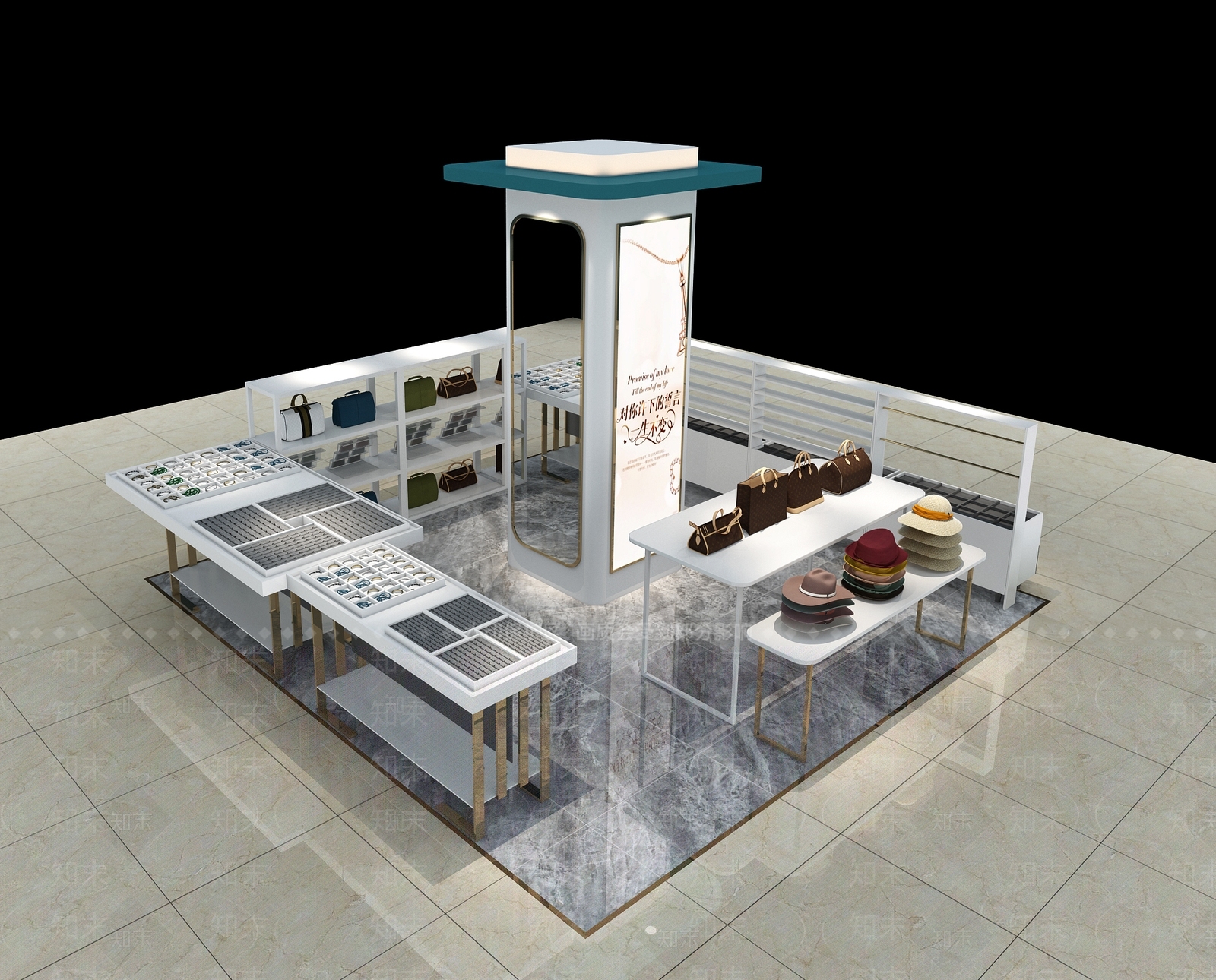 现代商场帽子首饰店面3D模型下载【ID:393105466】