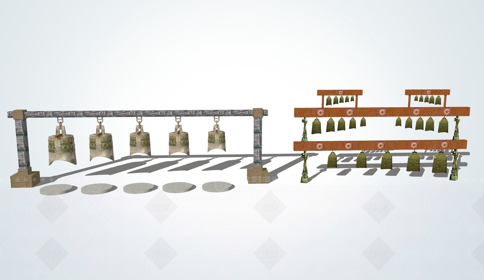 中式青铜编钟SU模型下载【ID:393113305】
