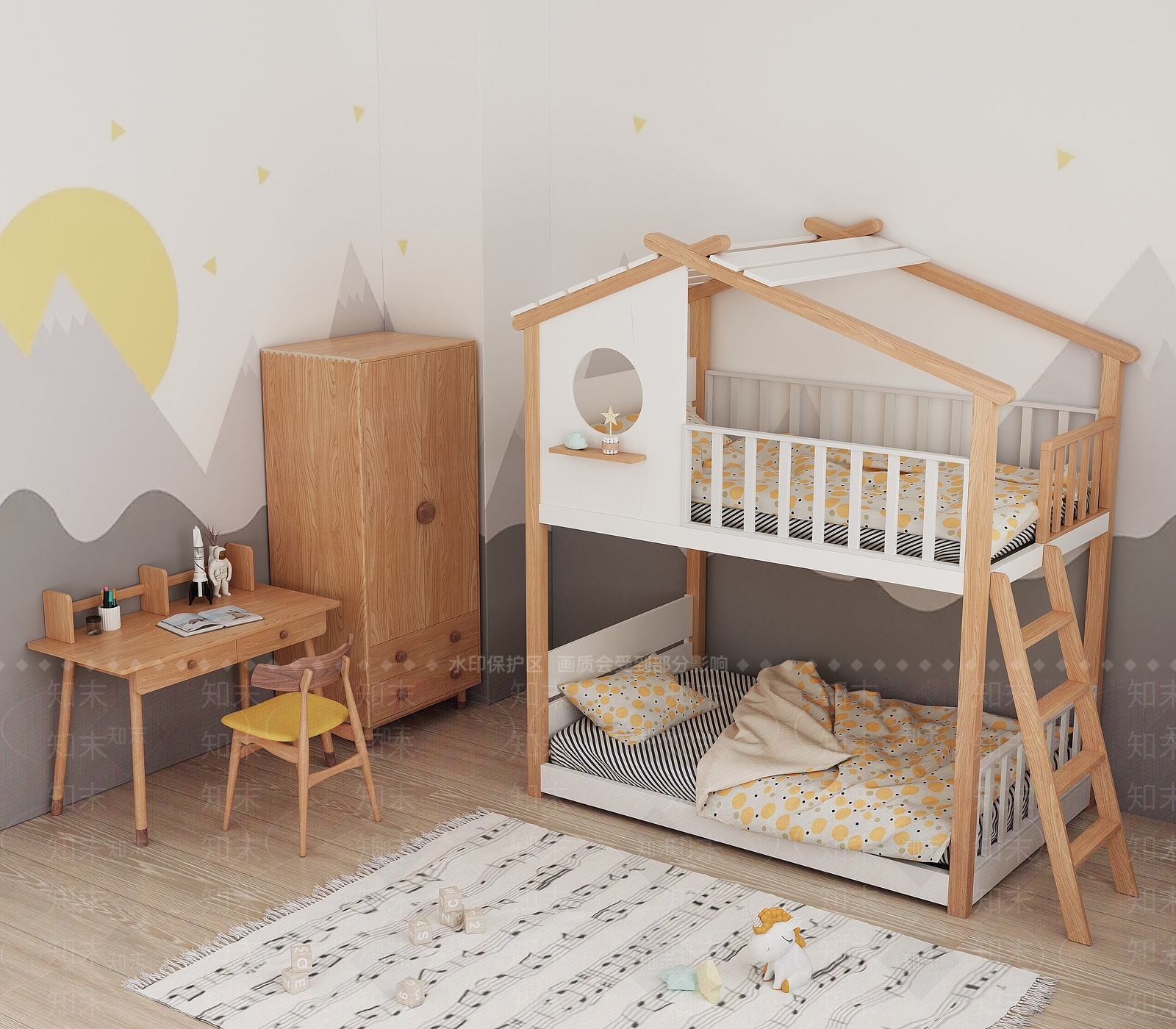 北欧双层儿童床3D模型下载【ID:793176120】