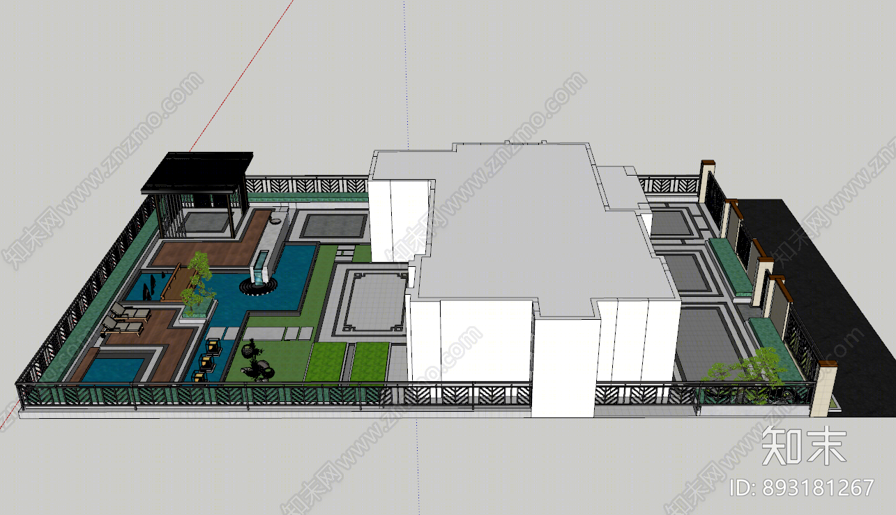 现代庭院花园SU模型下载【ID:893181267】