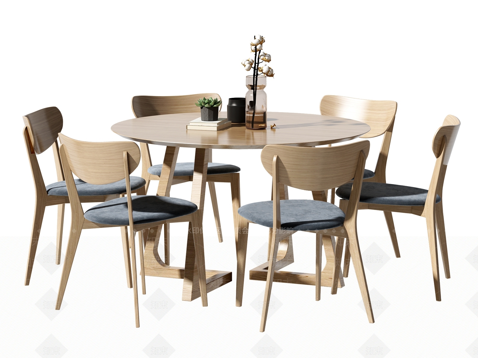 北欧圆形餐桌椅组合3D模型下载【ID:393184464】