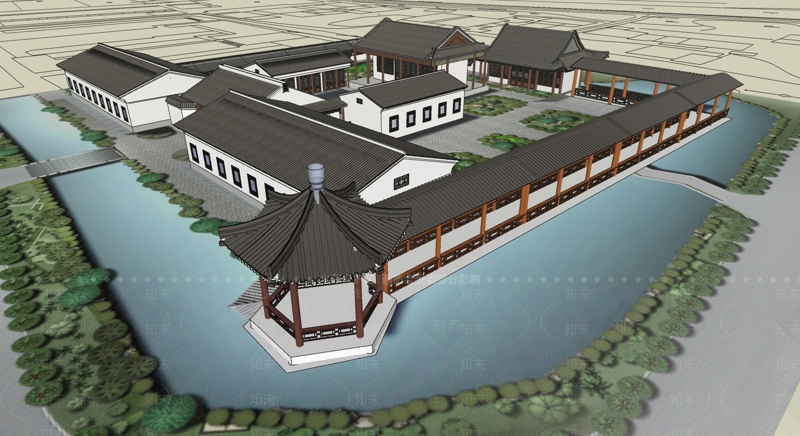 中式文化场馆SU模型下载【ID:593204198】