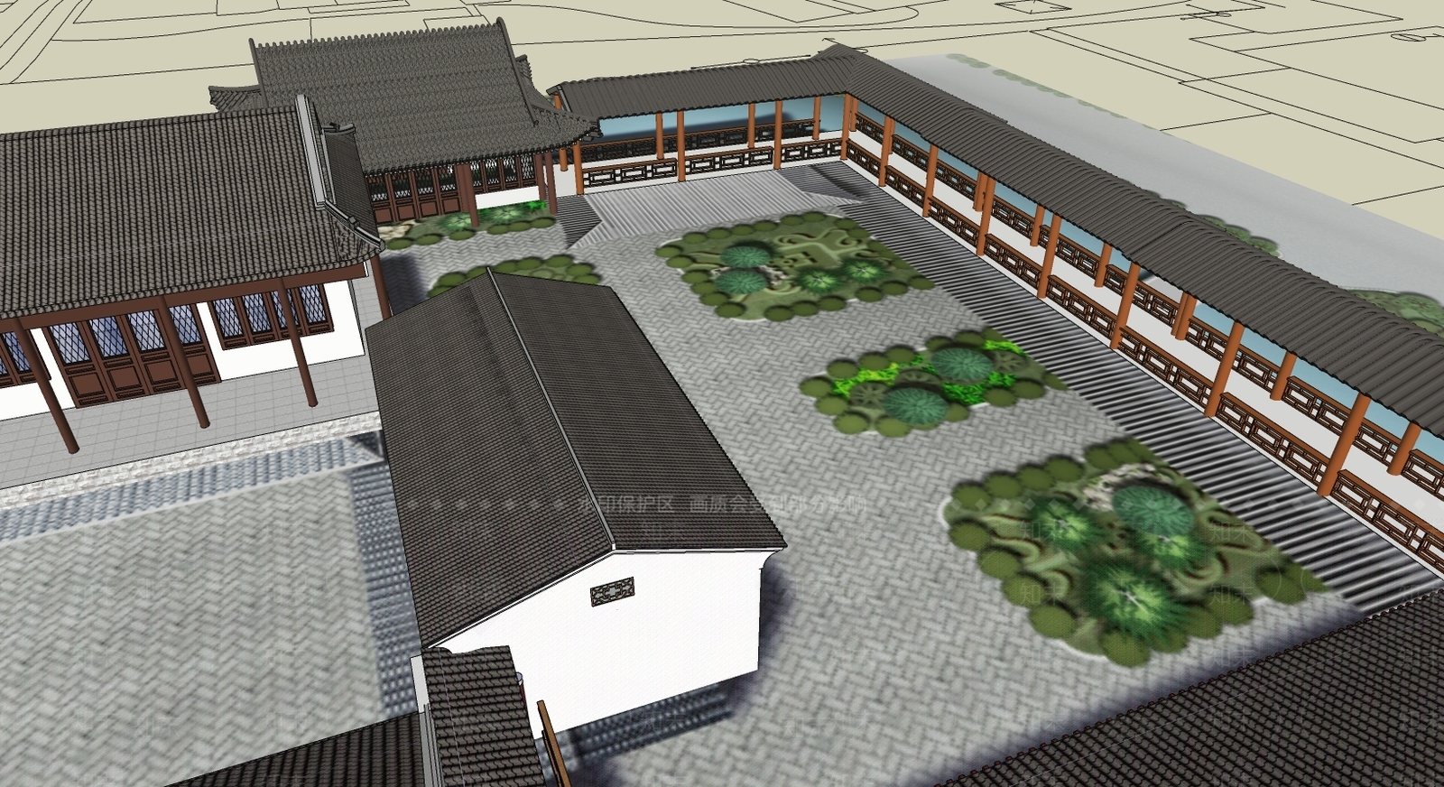 中式文化场馆SU模型下载【ID:593204198】