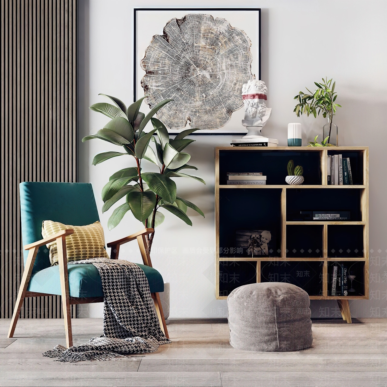 北欧椅子边柜组合3D模型下载【ID:993235842】