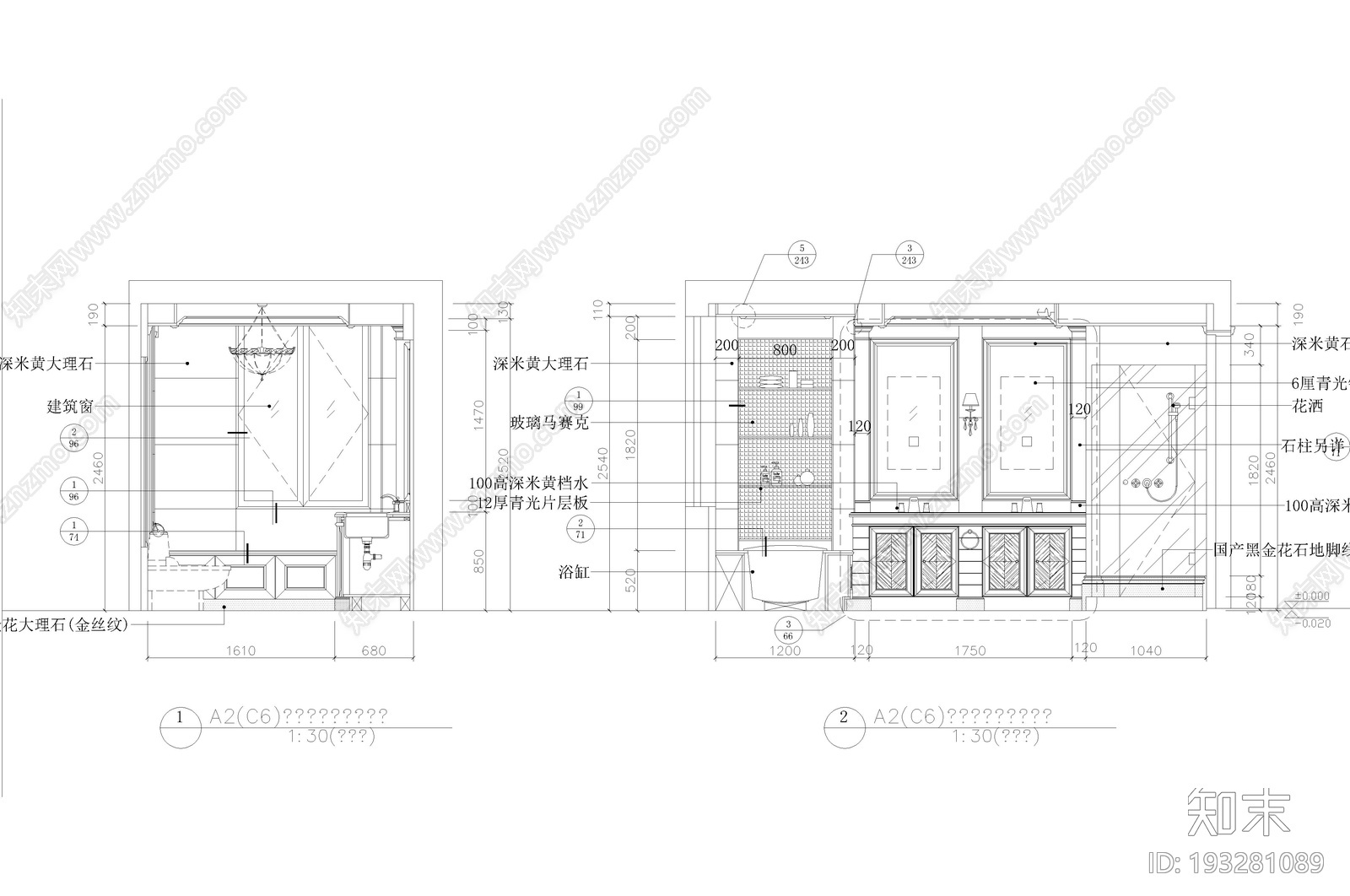 新古典卫生间cad施工图下载【ID:193281089】