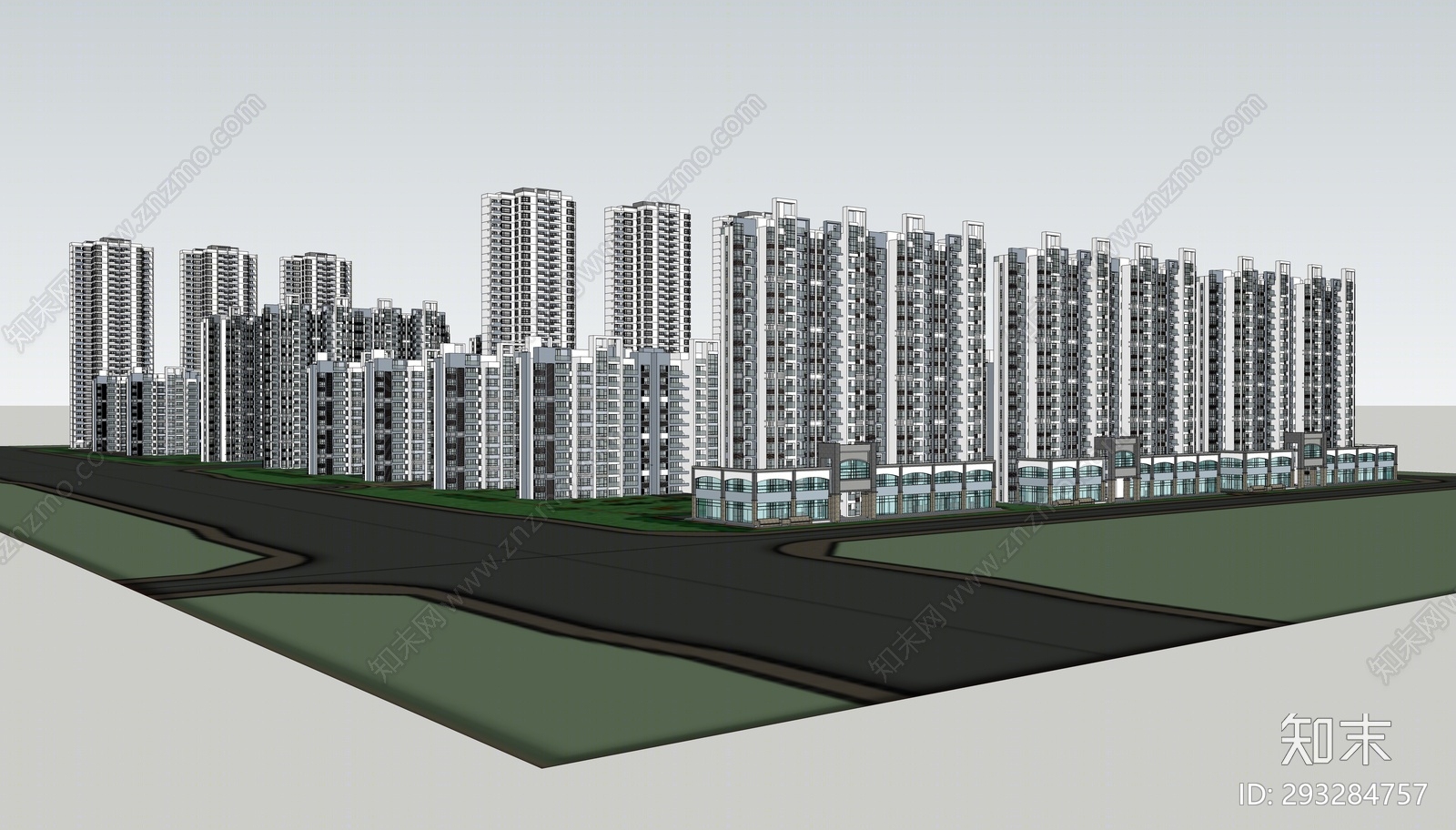 现代高层住宅SU模型下载【ID:293284757】