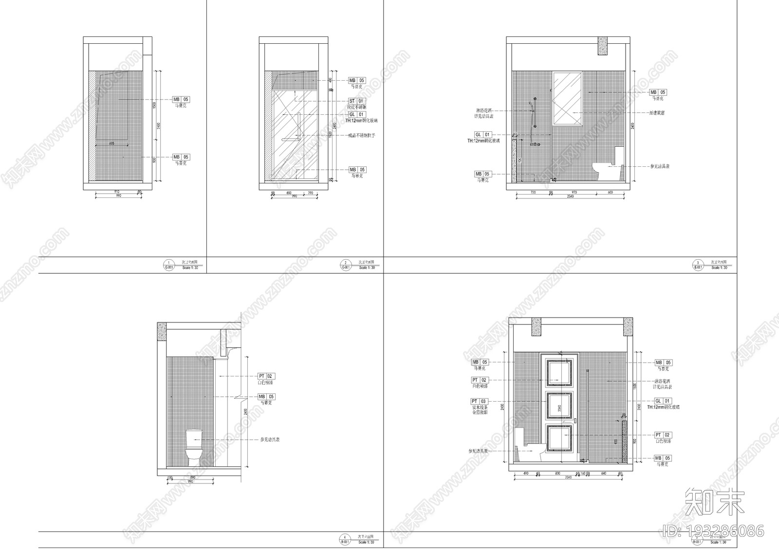 洛可可卫生间cad施工图下载【ID:193286086】