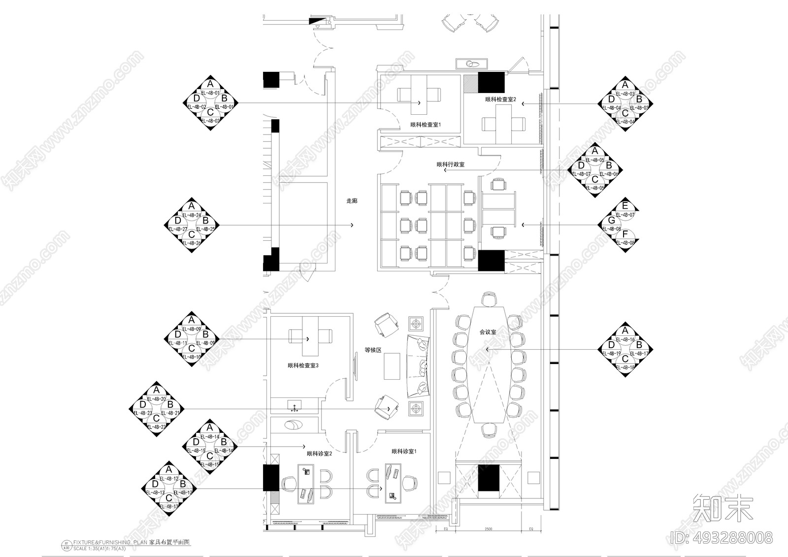 眼科诊室cad施工图下载【ID:493288008】