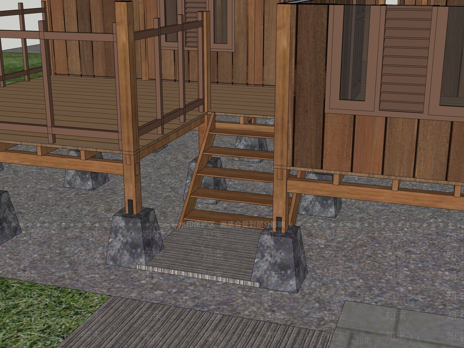 现代木艺栏杆SU模型下载【ID:493292217】