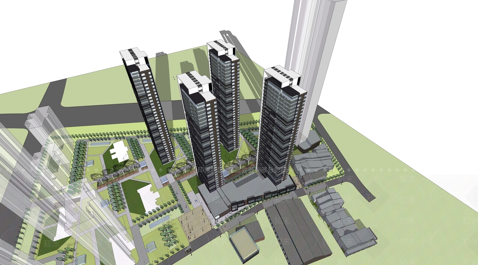 现代高层住宅SU模型下载【ID:293299709】