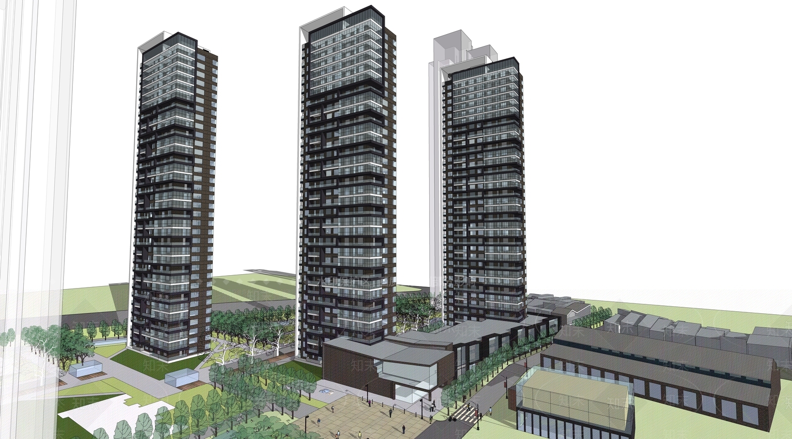 现代高层住宅SU模型下载【ID:293299709】
