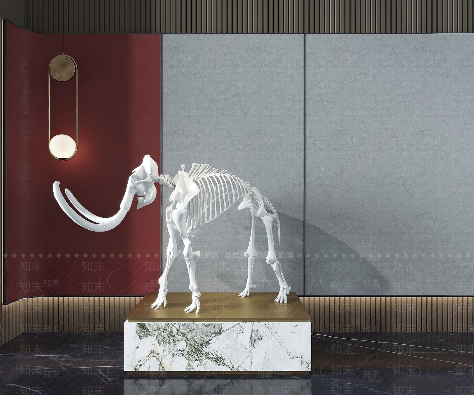 现代恐龙骨架雕塑3D模型下载【ID:393303895】