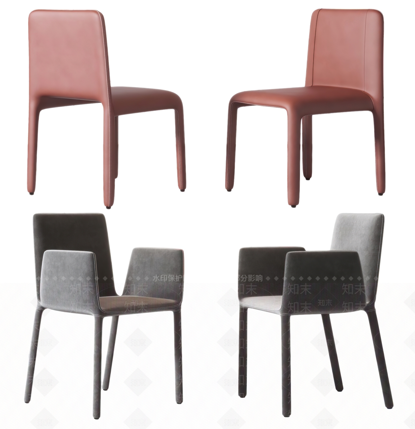 现代椅子凳子组合3D模型下载【ID:393304583】