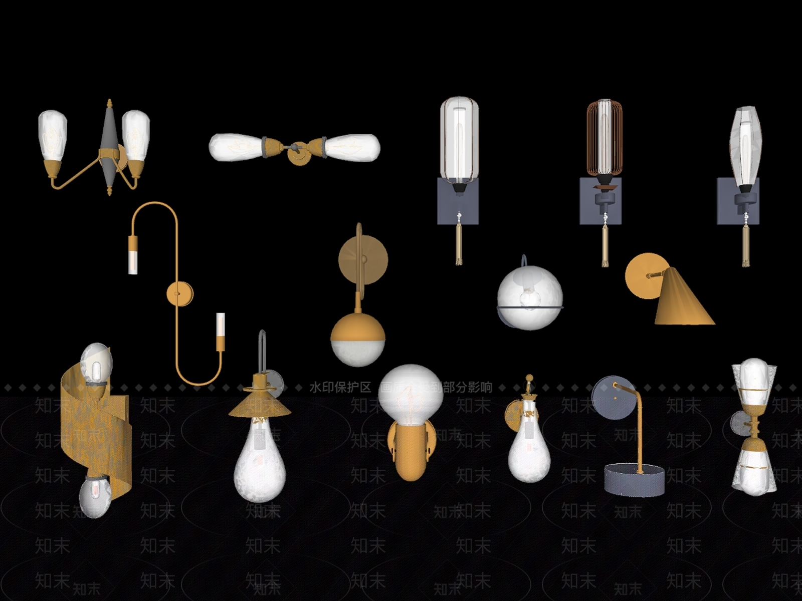 现代铁艺壁灯组合SU模型下载【ID:393309952】