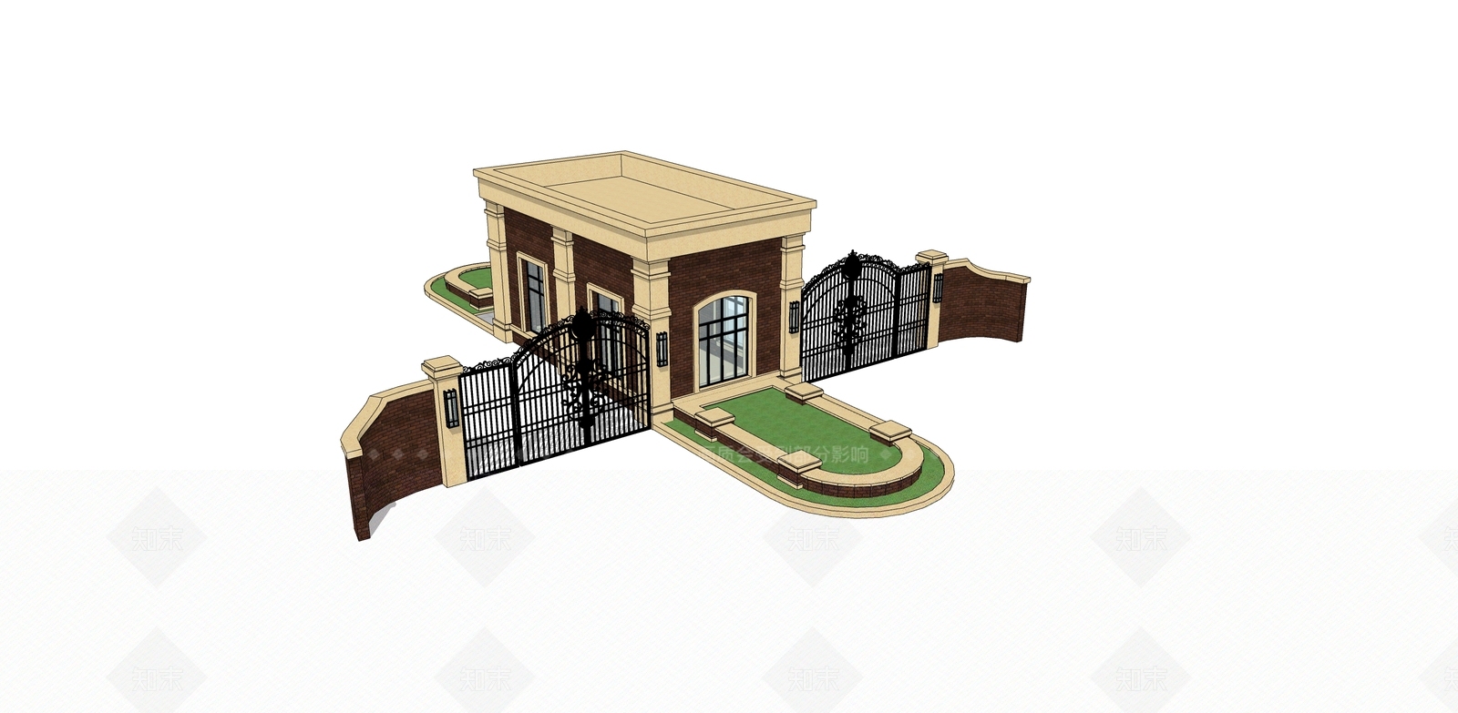 古典小区大门SU模型下载【ID:893331714】