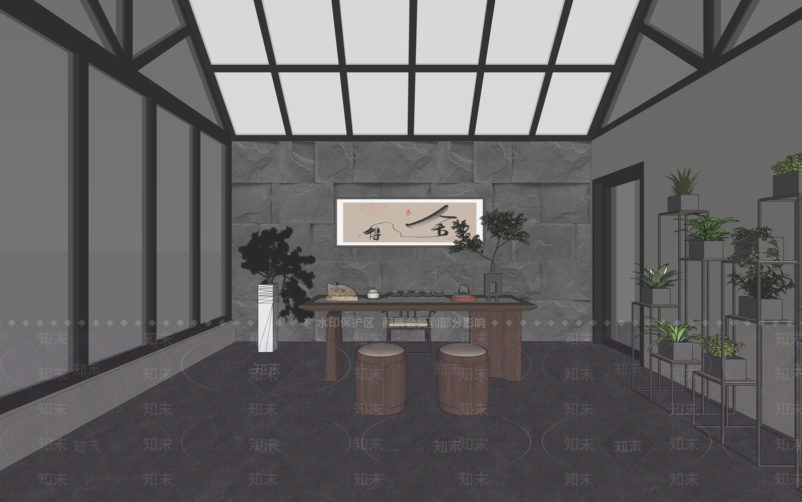 新中式露台SU模型下载【ID:693334502】