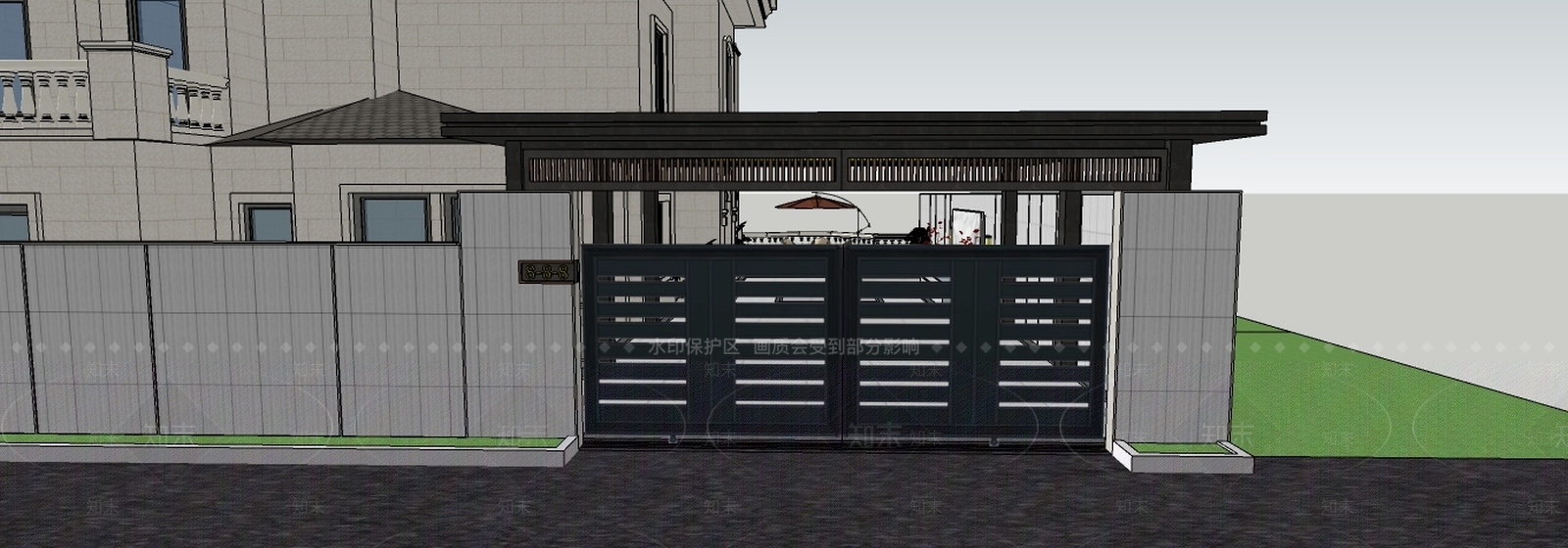 现代独栋别墅雨棚SU模型下载【ID:293341320】