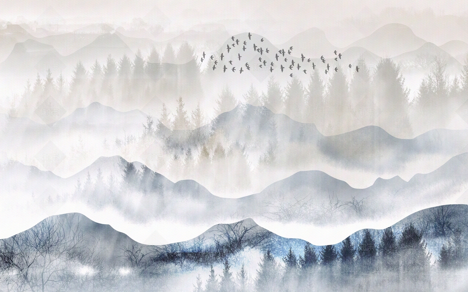 飞鸟风景背景墙贴图下载【ID:893354804】