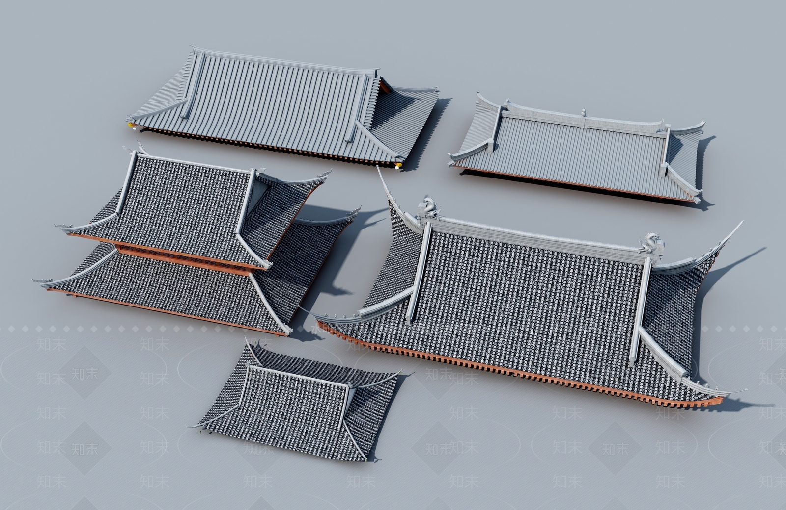 中式建筑房顶3D模型下载【ID:793410553】