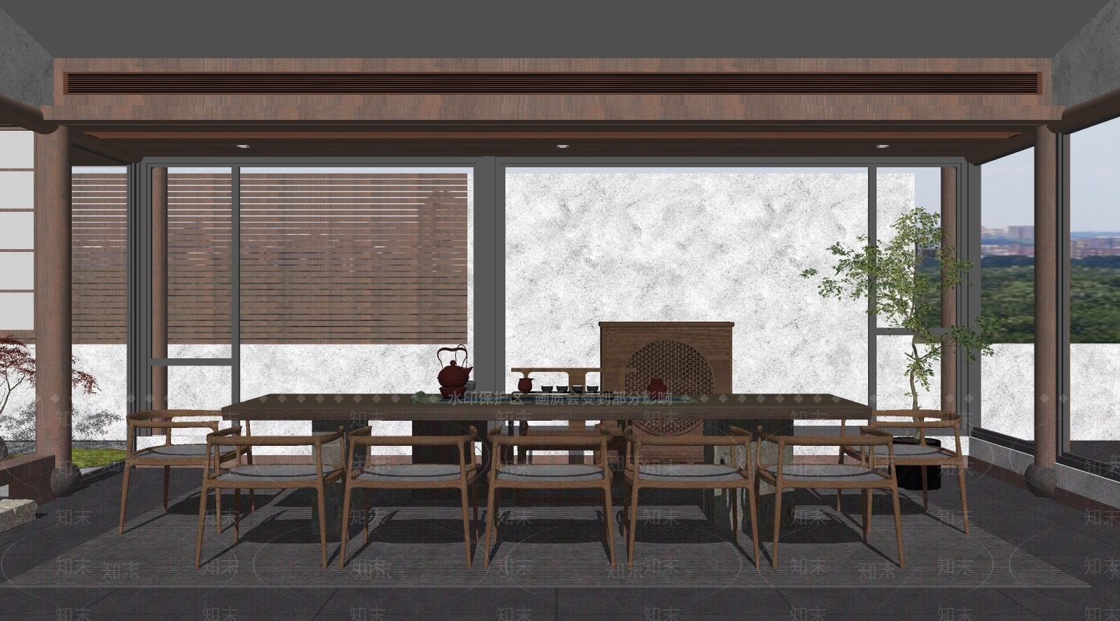 新中式茶室SU模型下载【ID:993423351】
