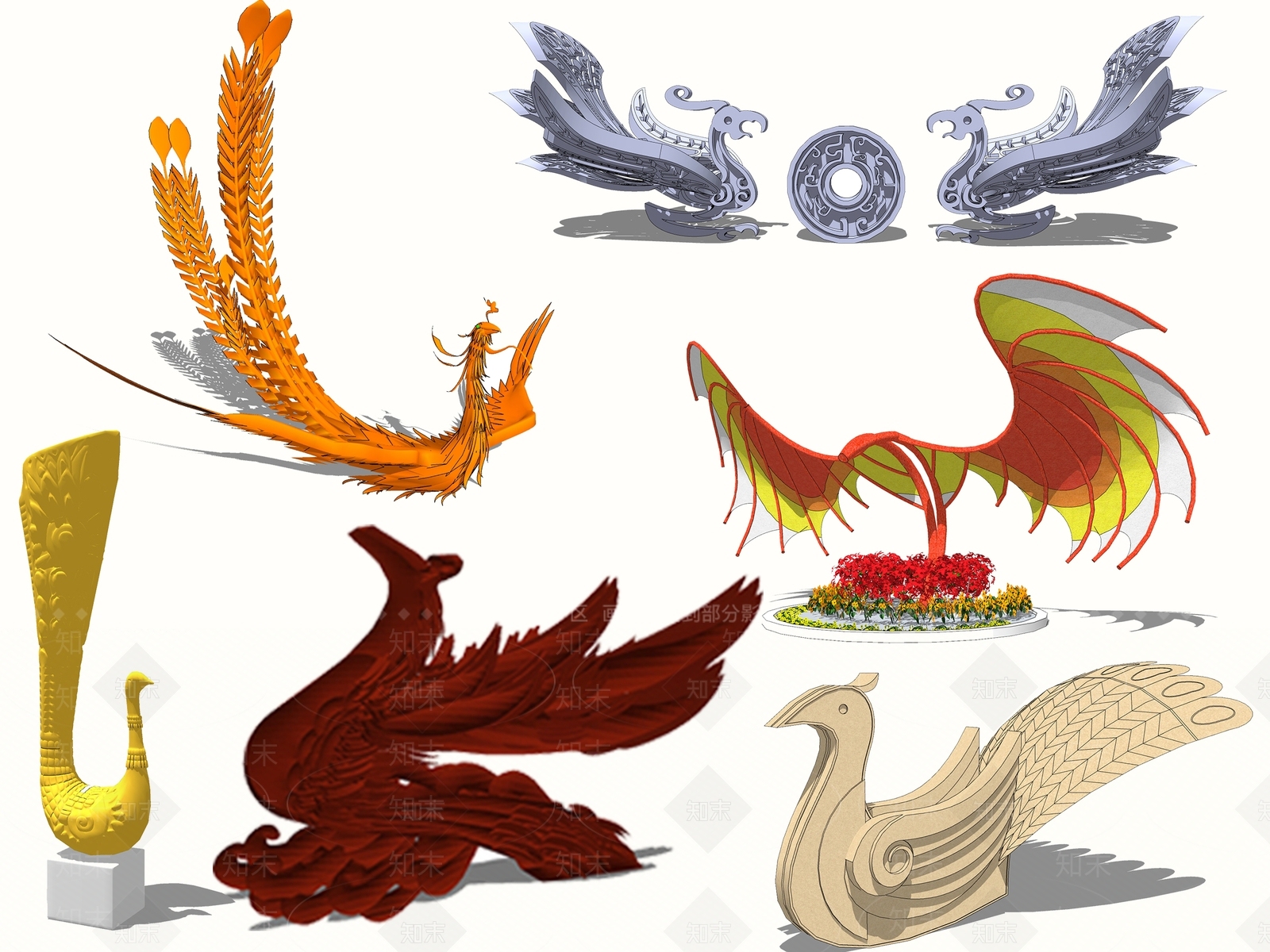 现代凤凰雕塑SU模型下载【ID:793429439】