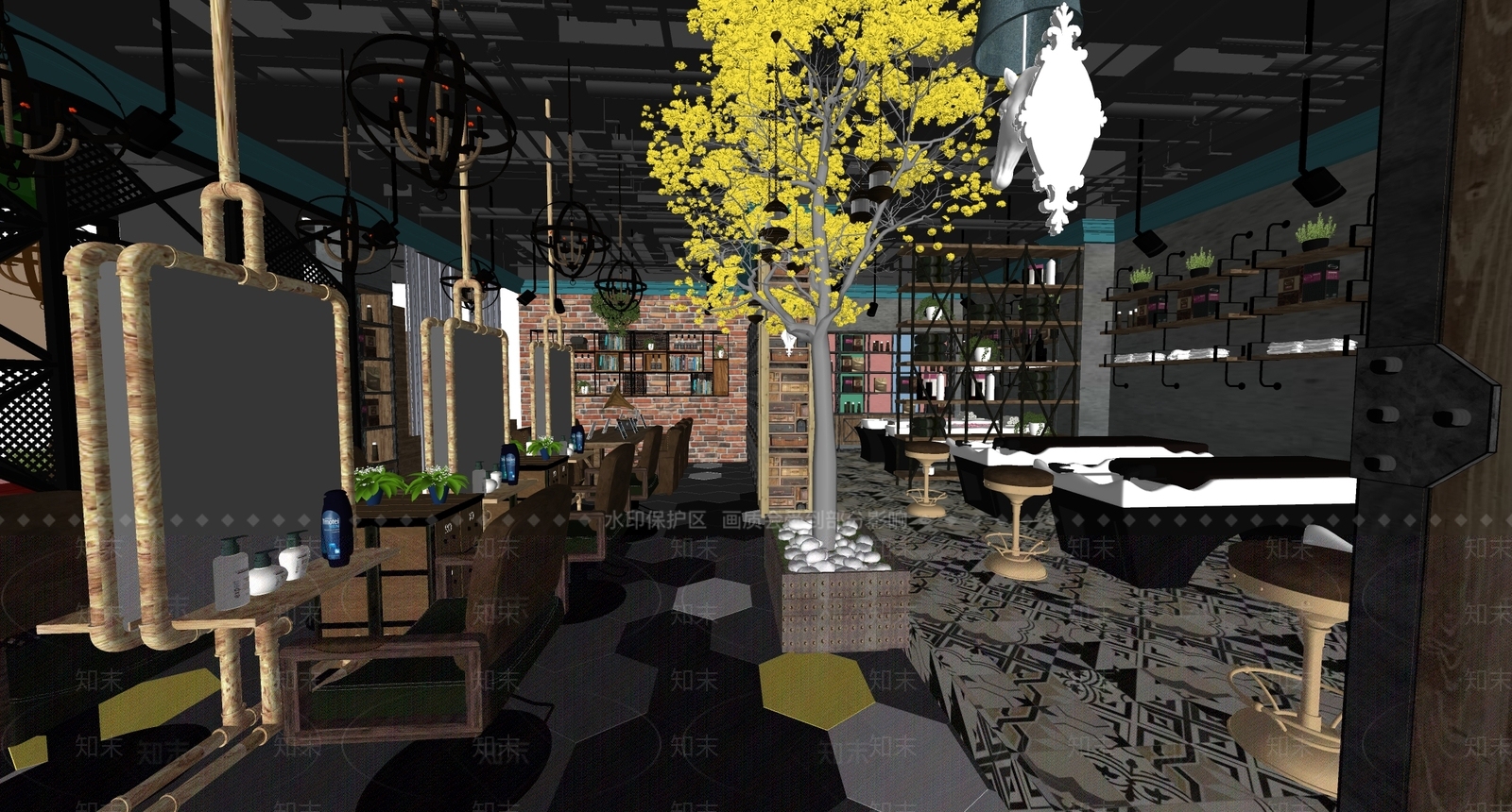 工业风美发店SU模型下载【ID:593464328】