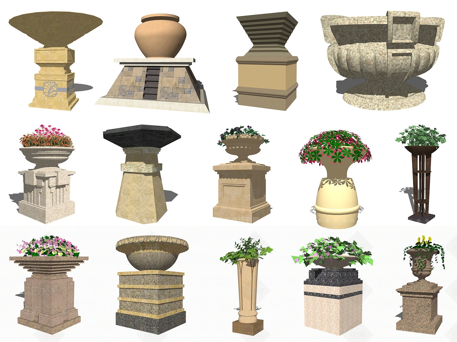 欧式花坛花钵SU模型下载【ID:993475766】