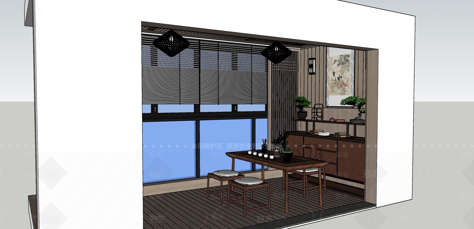 新中式茶室SU模型下载【ID:893479499】