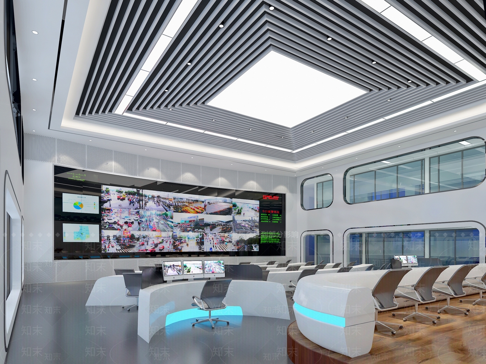现代指挥中心3D模型渲染效果图