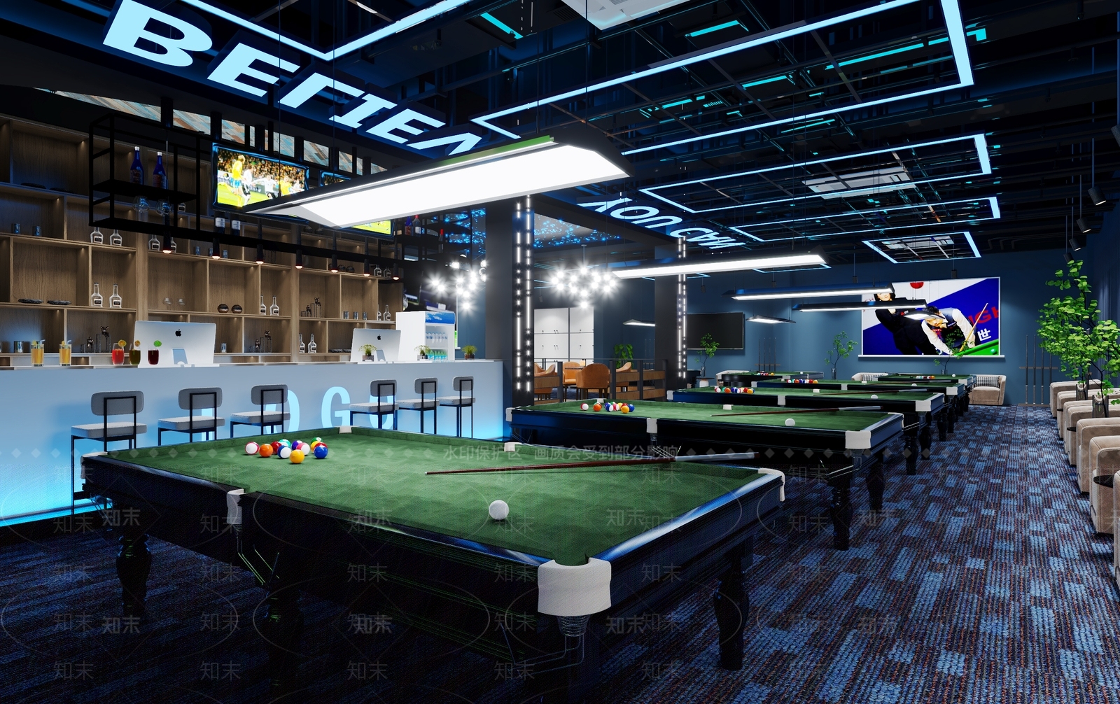 现代台球厅3D模型下载【ID:993532995】