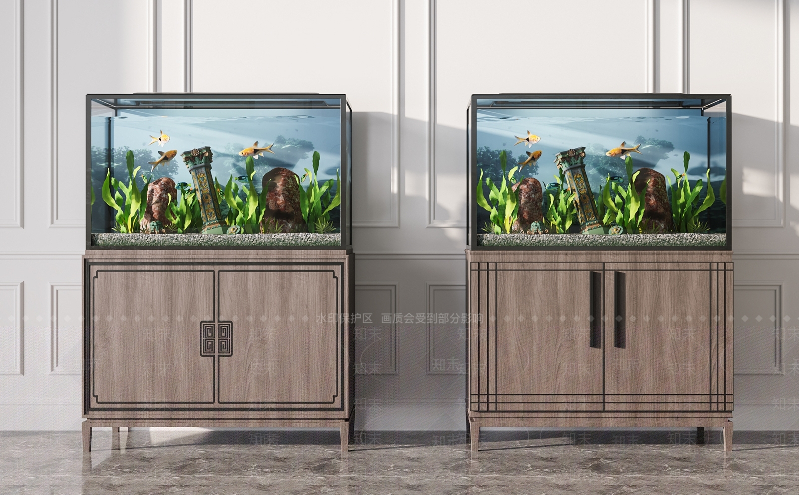 新中式鱼缸水族箱组合3D模型下载【ID:693545734】