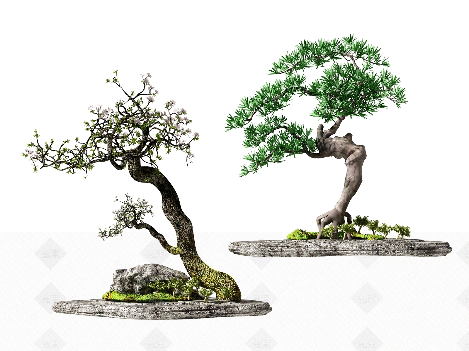 新中式盆景盆栽3D模型下载【ID:393578803】