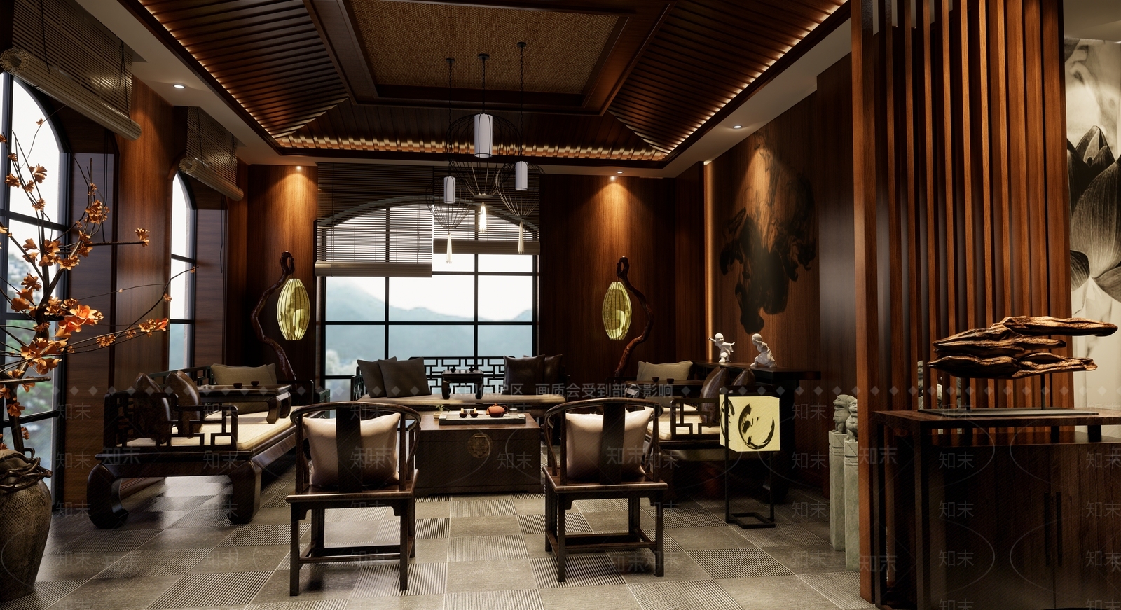 中式茶室SU模型下载【ID:593591421】