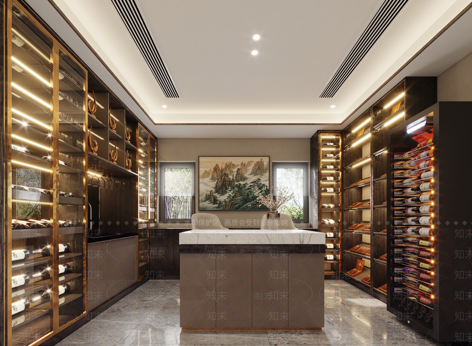 新中式品酒室酒窖3D模型下载【ID:993593376】